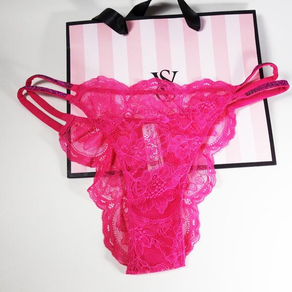 Victoria's Secret Twinkle Strap Lace Brazilian Panty(M) Pink NWT! - Picture 1 of 6